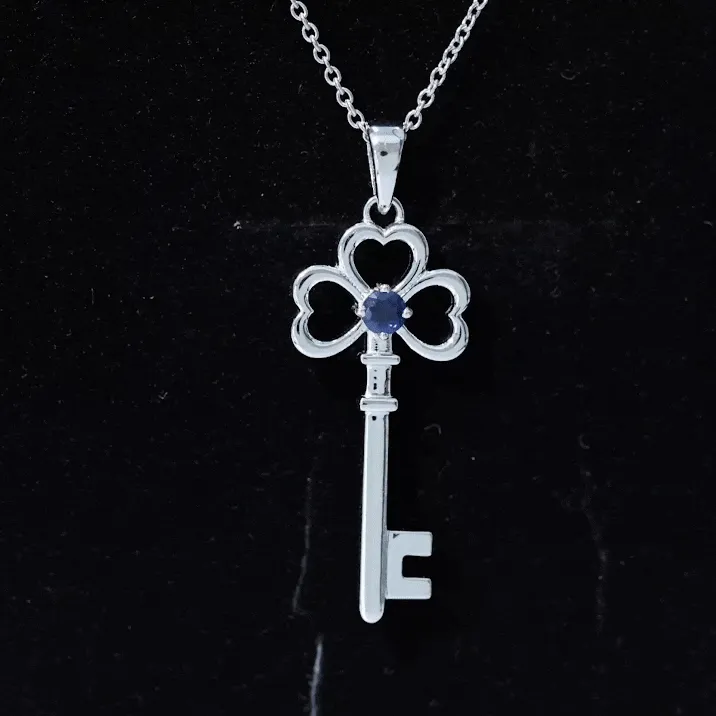 Cute Blue Sapphire Dangle Key Pendant Necklace