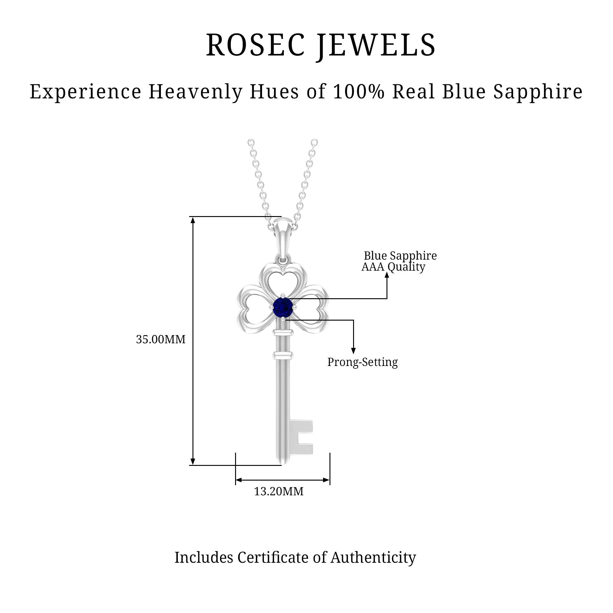 Cute Blue Sapphire Dangle Key Pendant Necklace
