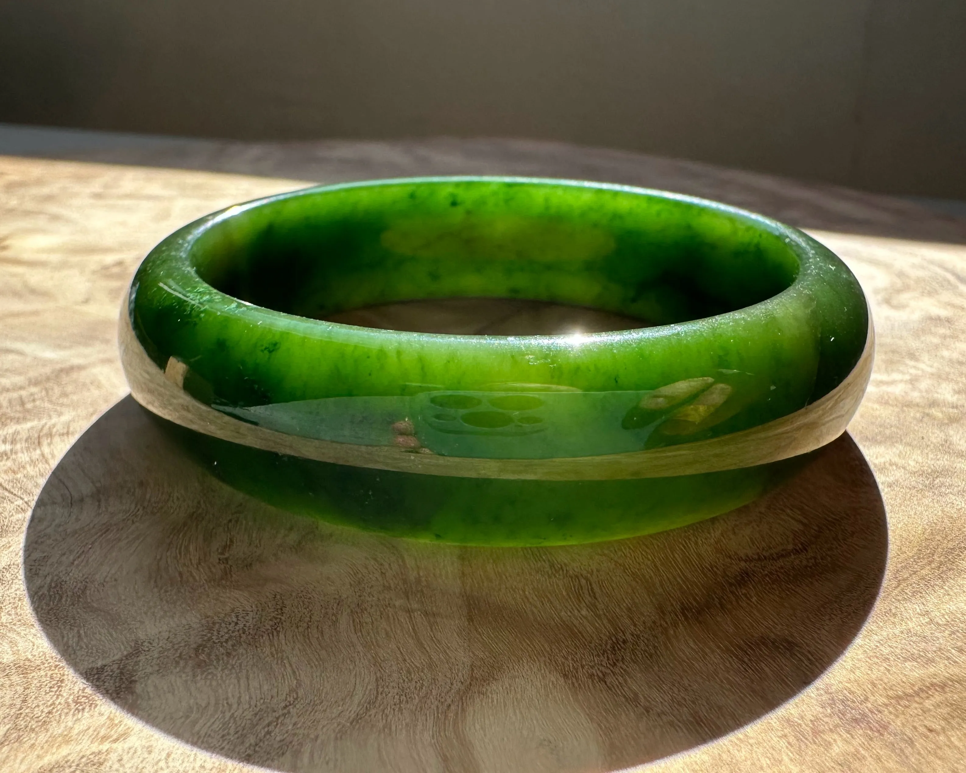 Dark Green Canadian Nephrite Jade Bangle - 57.7 x 16.3mm - As Is