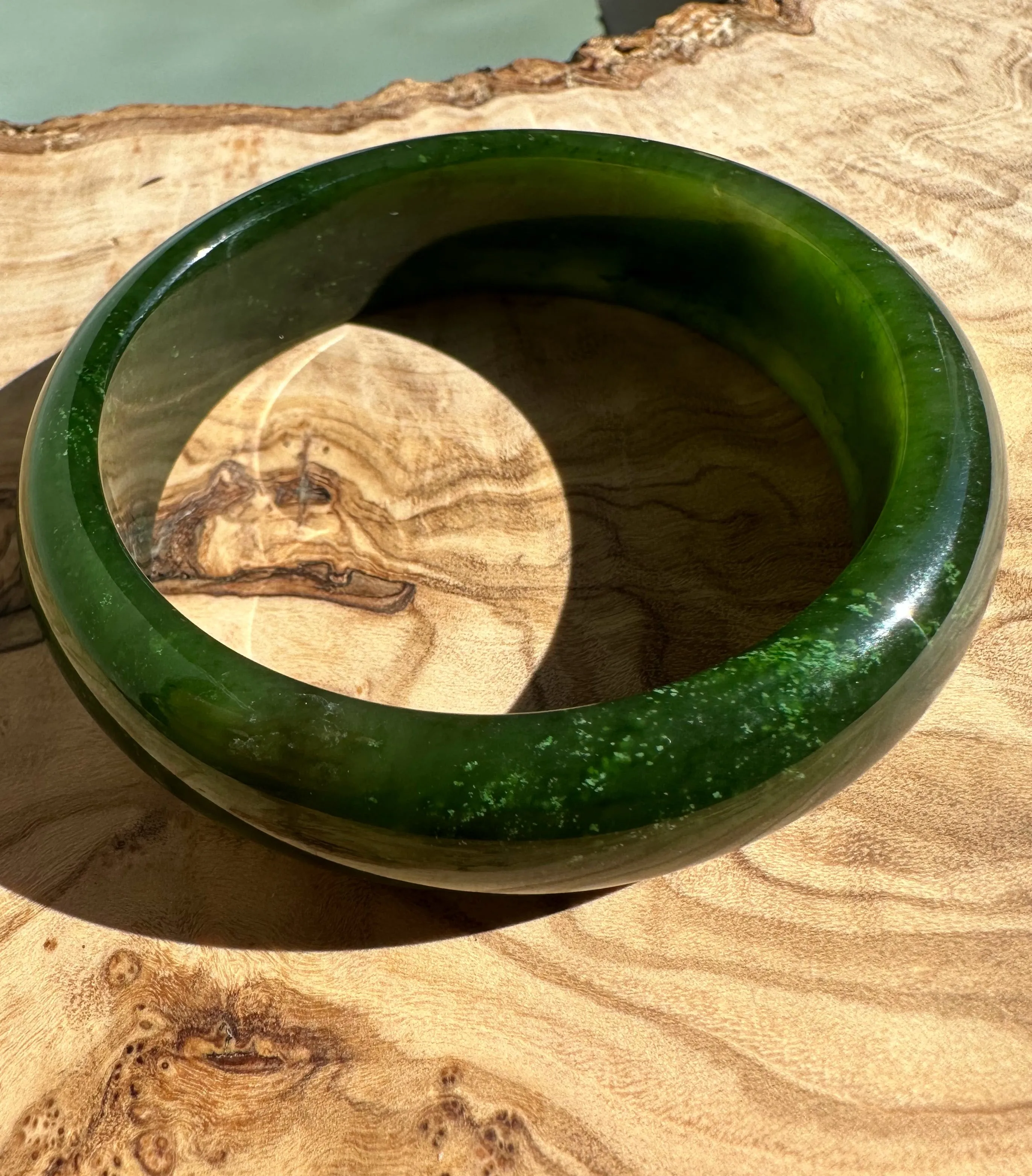 Dark Green Canadian Nephrite Jade Bangle - 57.7 x 16.3mm - As Is