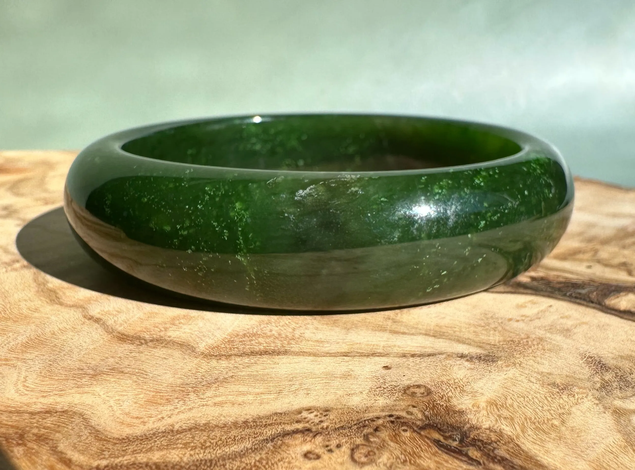 Dark Green Canadian Nephrite Jade Bangle - 57.7 x 16.3mm - As Is
