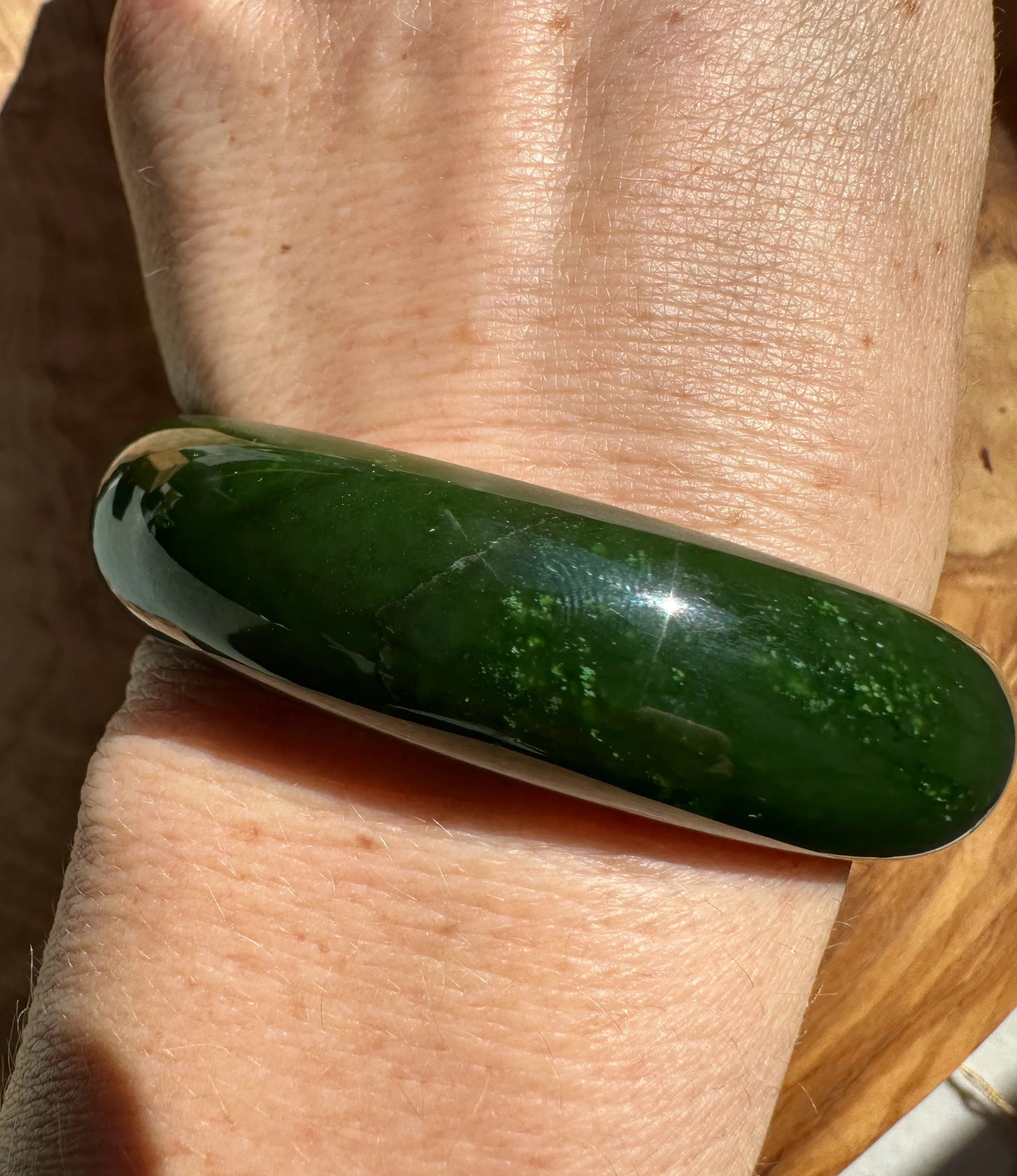 Dark Green Canadian Nephrite Jade Bangle - 57.7 x 16.3mm - As Is