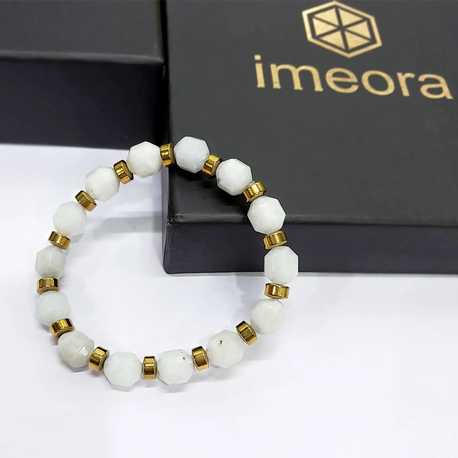 Diamond Cut Clear Quartz With Golden Hematite Natural Stone Bracelet