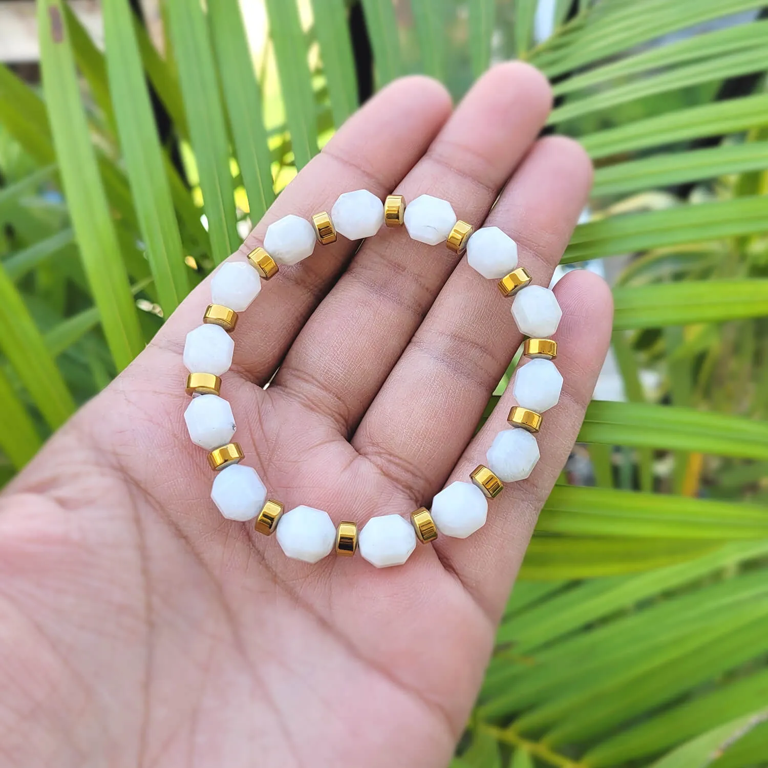 Diamond Cut Clear Quartz With Golden Hematite Natural Stone Bracelet
