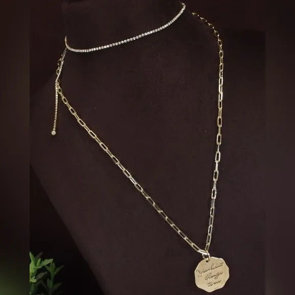 Double Layer Coin Pendent Long Chain Necklace