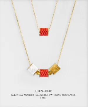 EDEN   ELIE Mother-Daughter twinning necklaces set - coral red