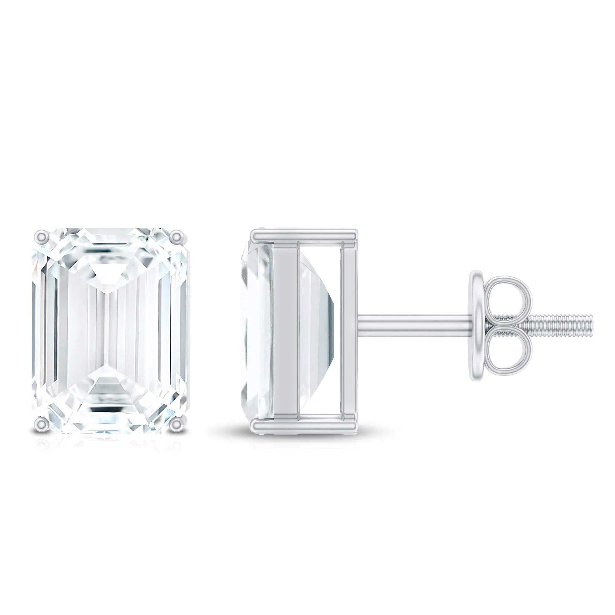 Emerald Cut Cubic Zirconia Solitaire Stud Earrings