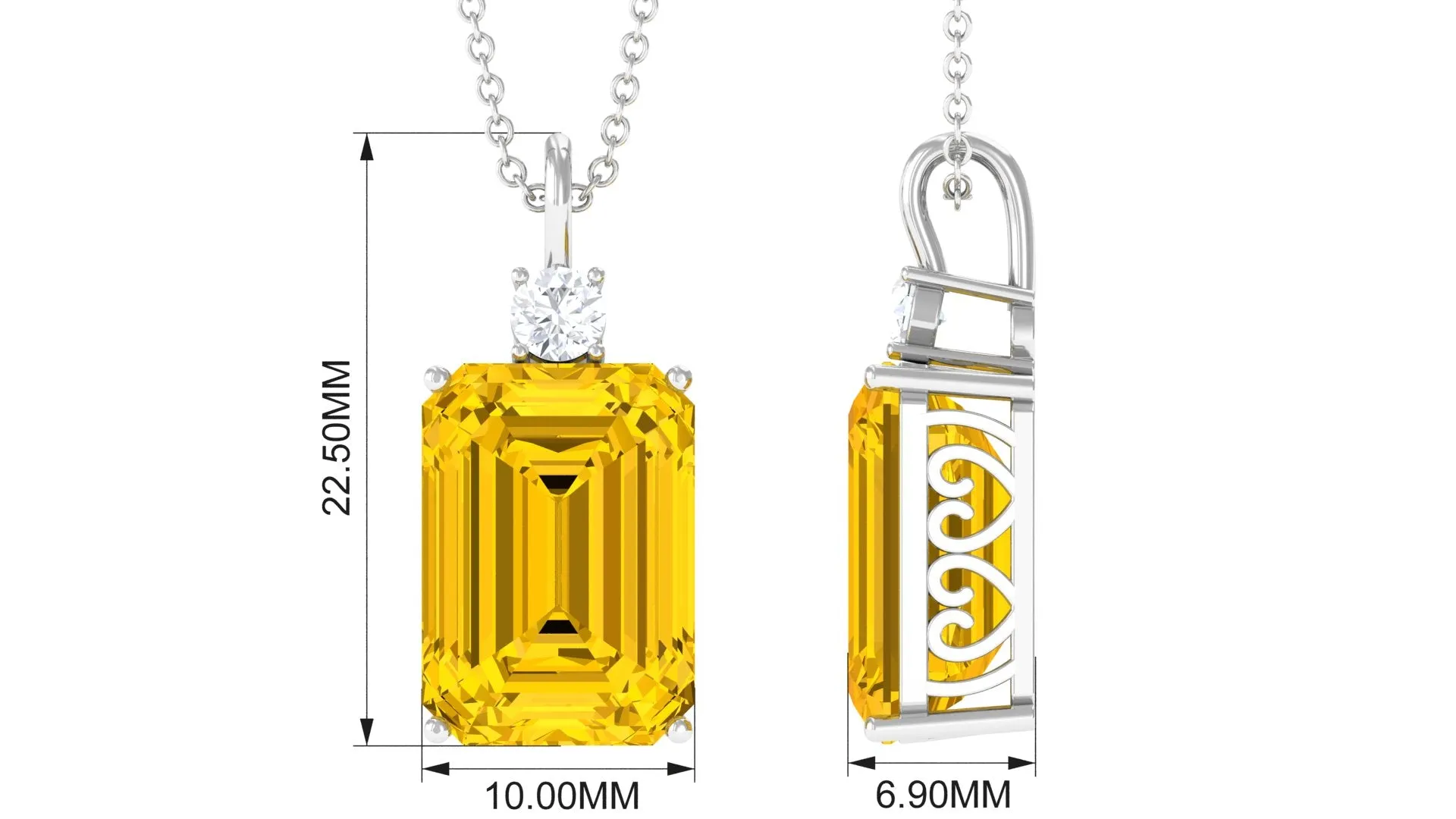 Emerald Cut Solitaire Created Yellow Sapphire Pendant with Moissanite