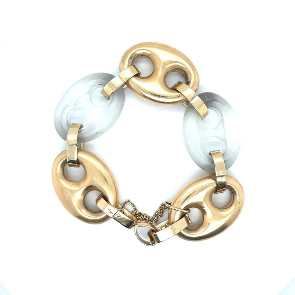 Estate Rose Gold Link and Rock Crystal Bracelet at Regard Jewelry in Austin, Texas