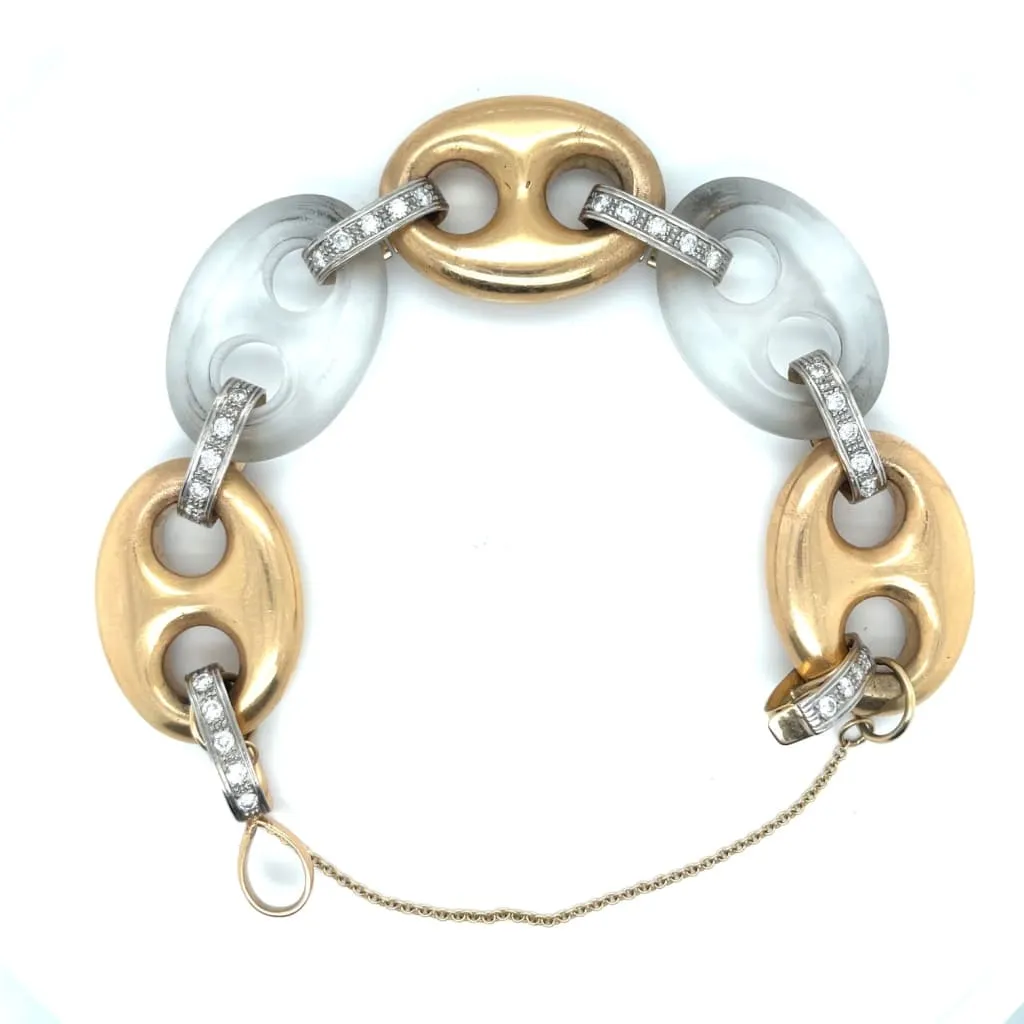 Estate Rose Gold Link and Rock Crystal Bracelet at Regard Jewelry in Austin, Texas