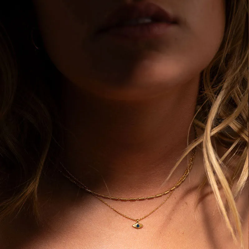 Evil Eye Necklace, Sapphire, 9kt Yellow Gold