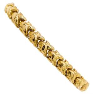 Fancy Link Bracelet, 14 Karat Yellow Gold, Handmade, Link Bracelet, Safety Latch
