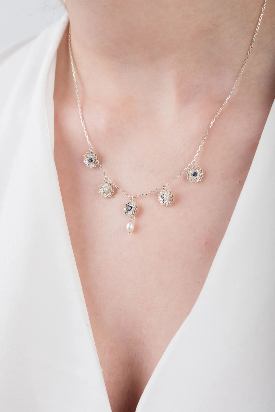Five Dahlia Flowers Necklace