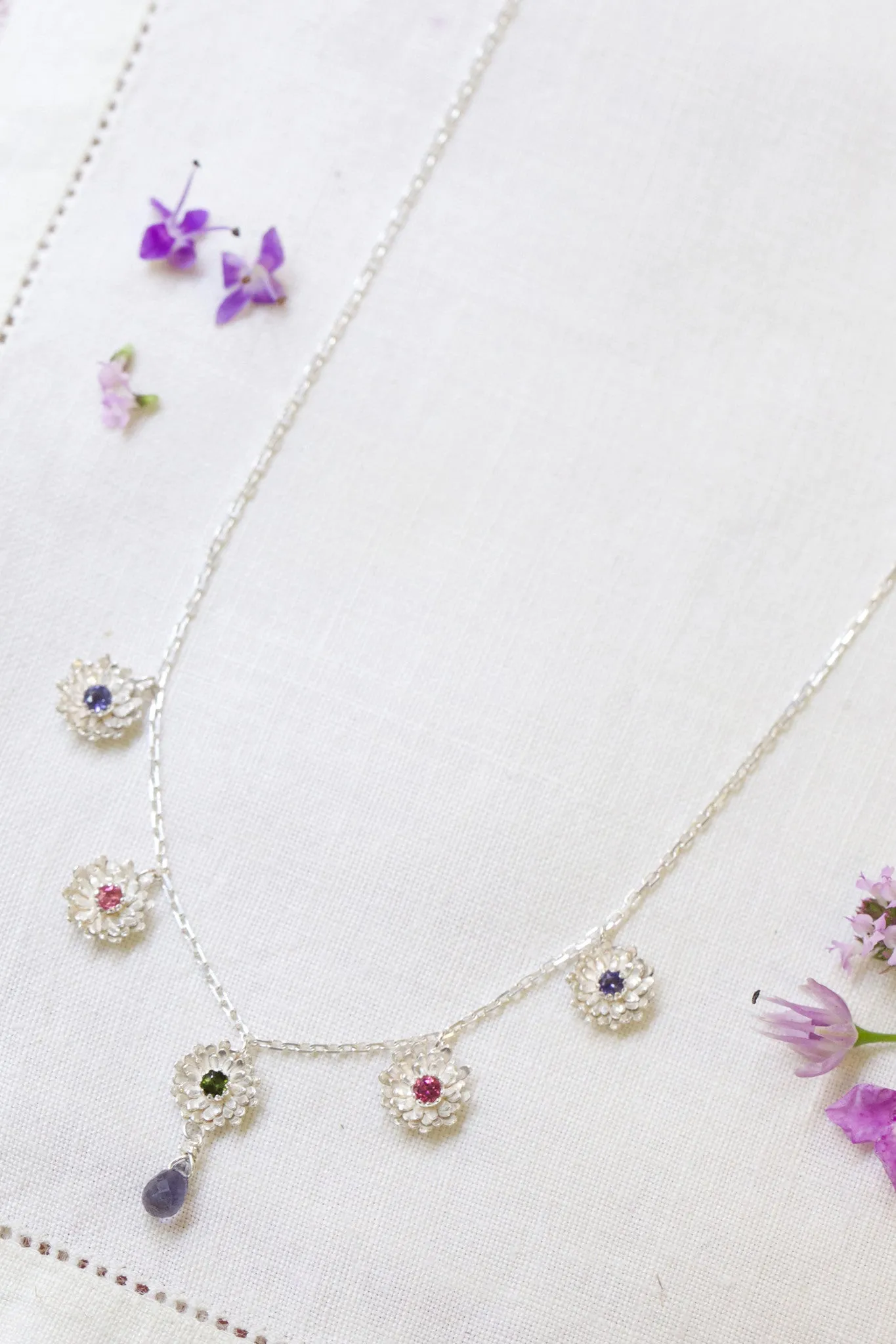 Five Dahlia Flowers Necklace