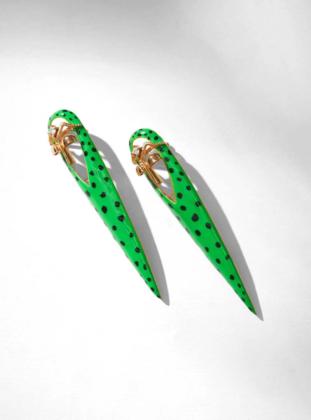 Gavi Spicule Earrings In Green Leopard Enamel Finish