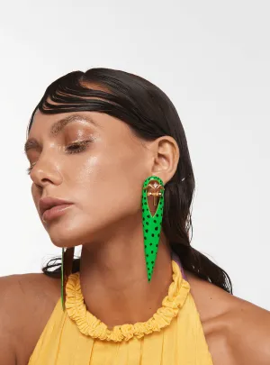 Gavi Spicule Earrings In Green Leopard Enamel Finish