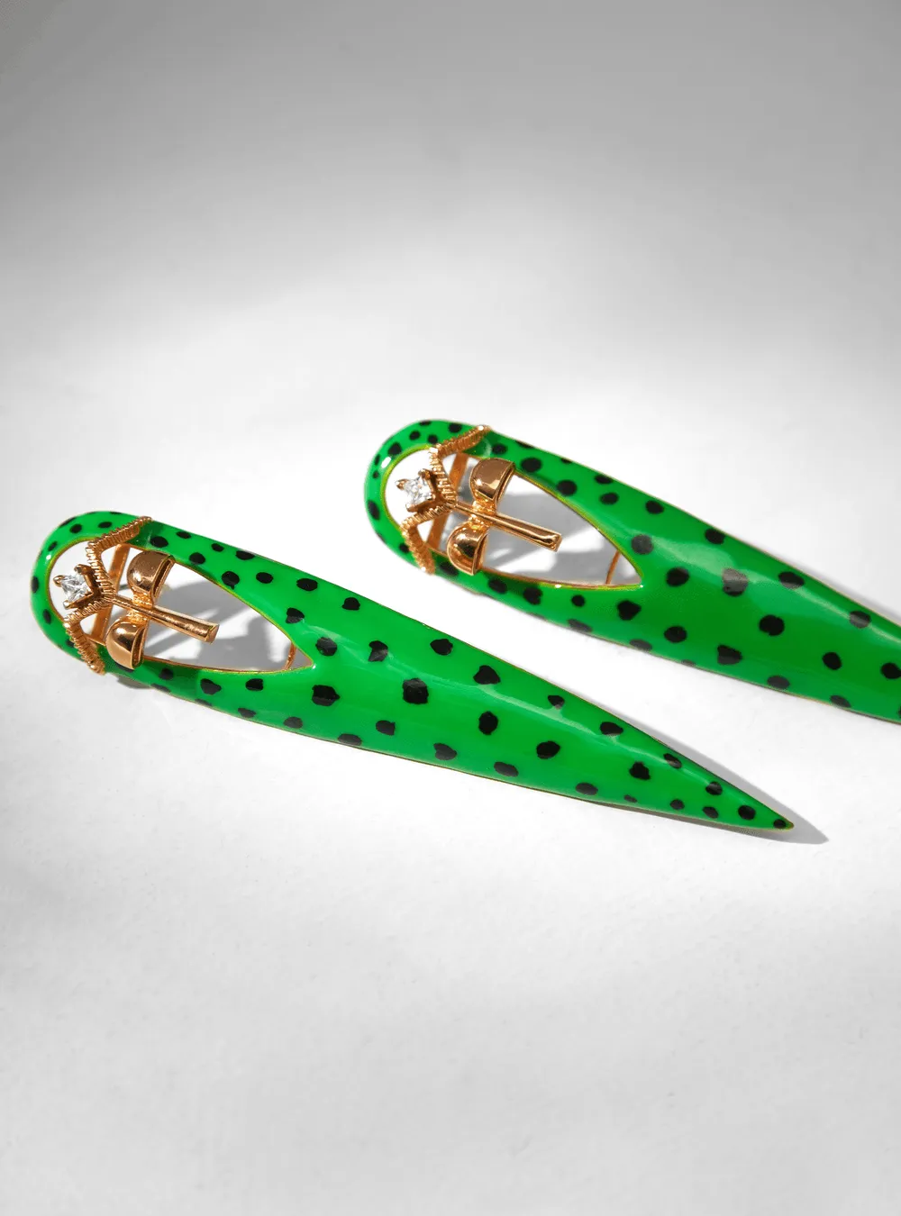 Gavi Spicule Earrings In Green Leopard Enamel Finish