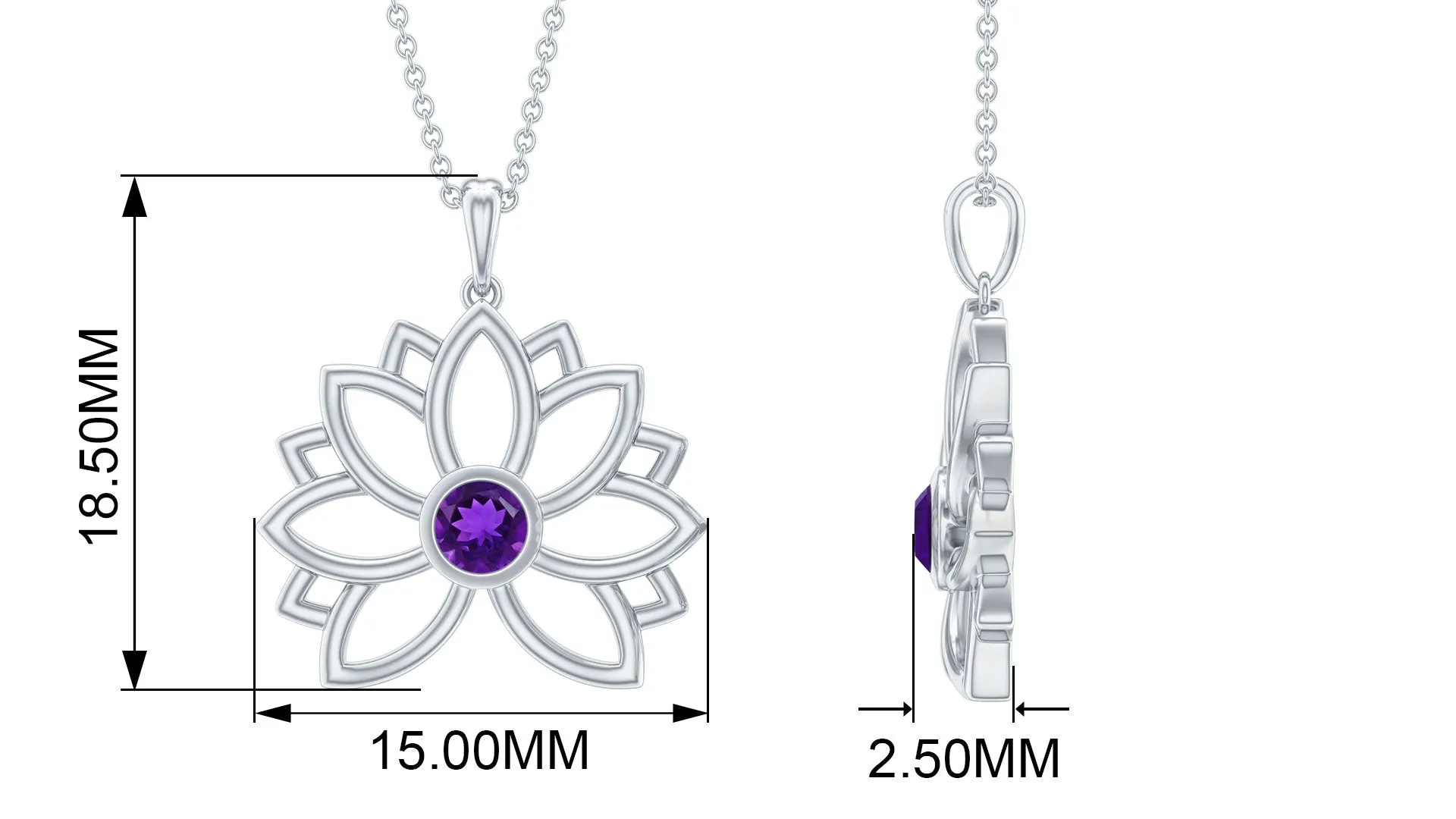 Gold Lotus Flower Solitaire Amethyst Pendant Necklace
