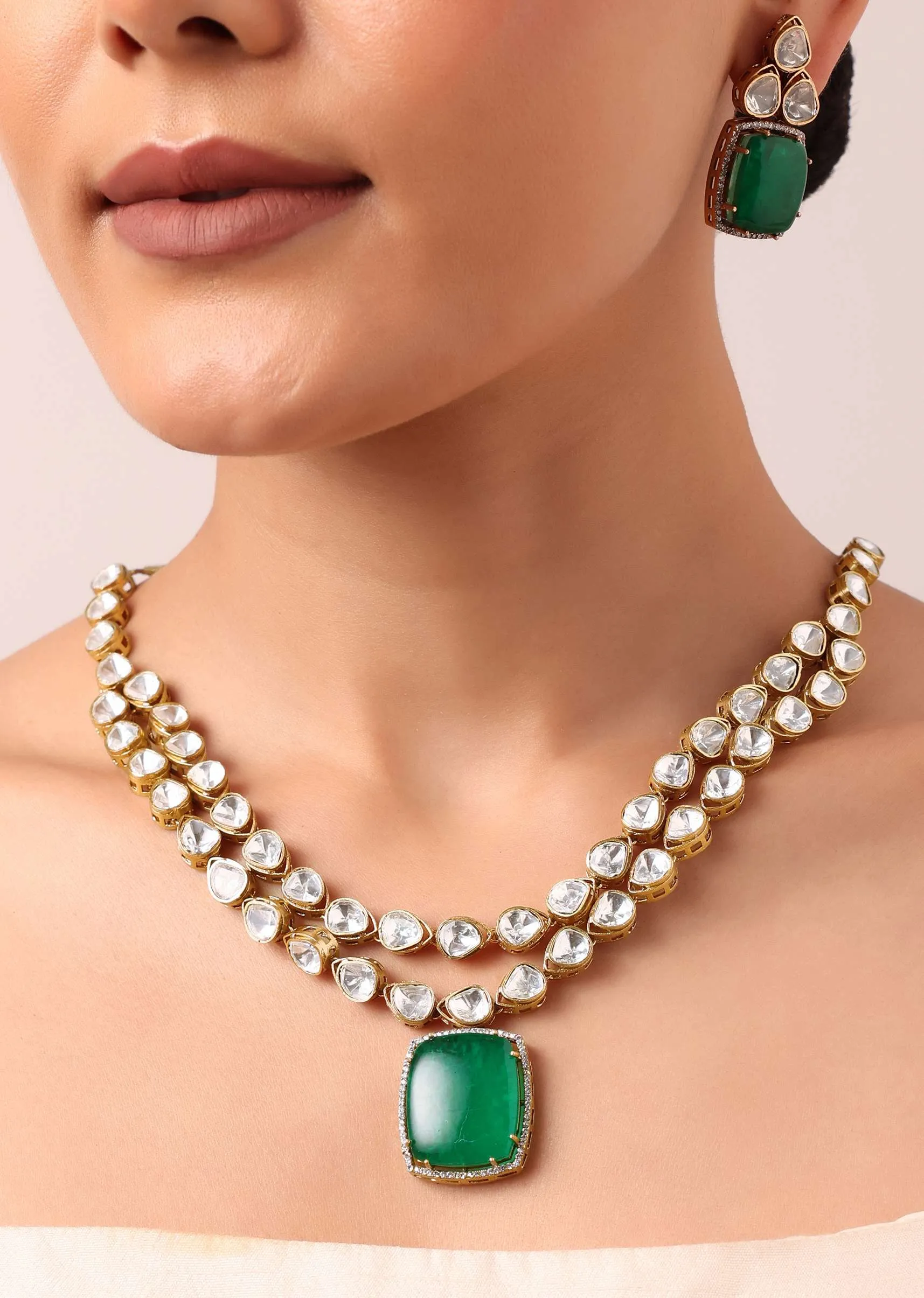 Gold Multicolor Geometric Kundan Pendant Necklace Set