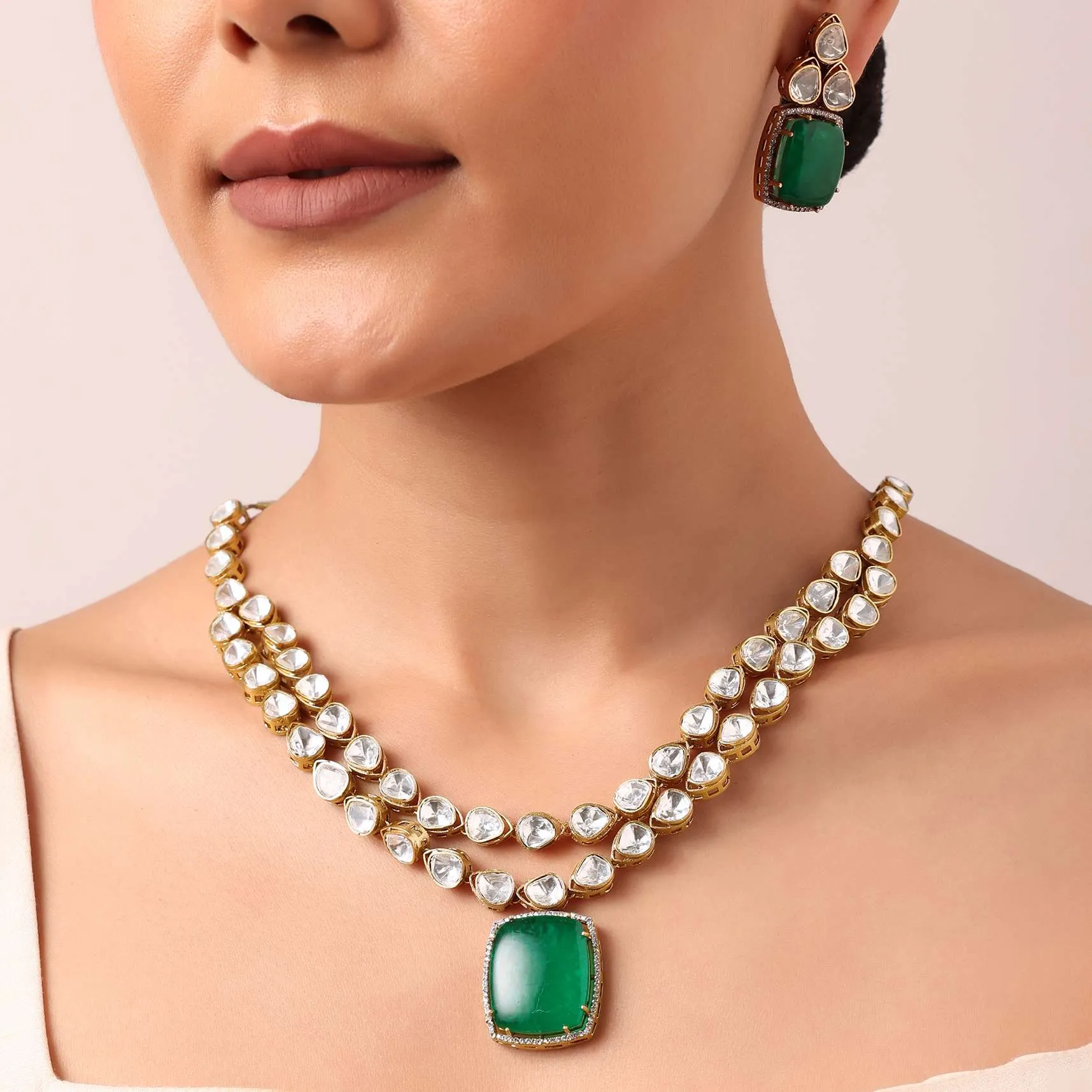 Gold Multicolor Geometric Kundan Pendant Necklace Set