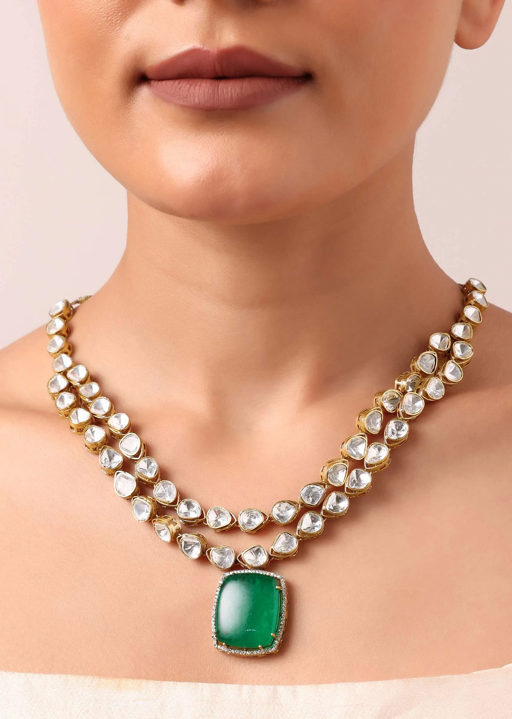 Gold Multicolor Geometric Kundan Pendant Necklace Set