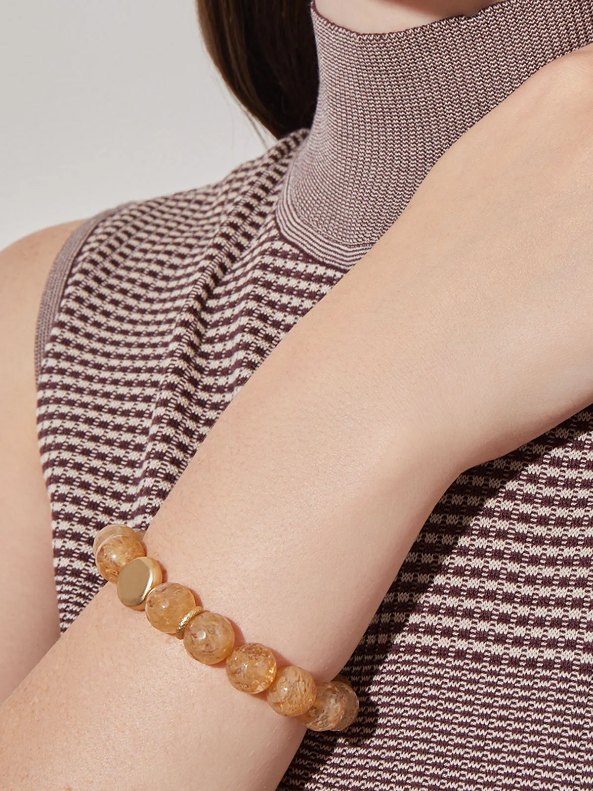 Handmade Matte Gold Plate Citrine Quartz Stretch Bracelet