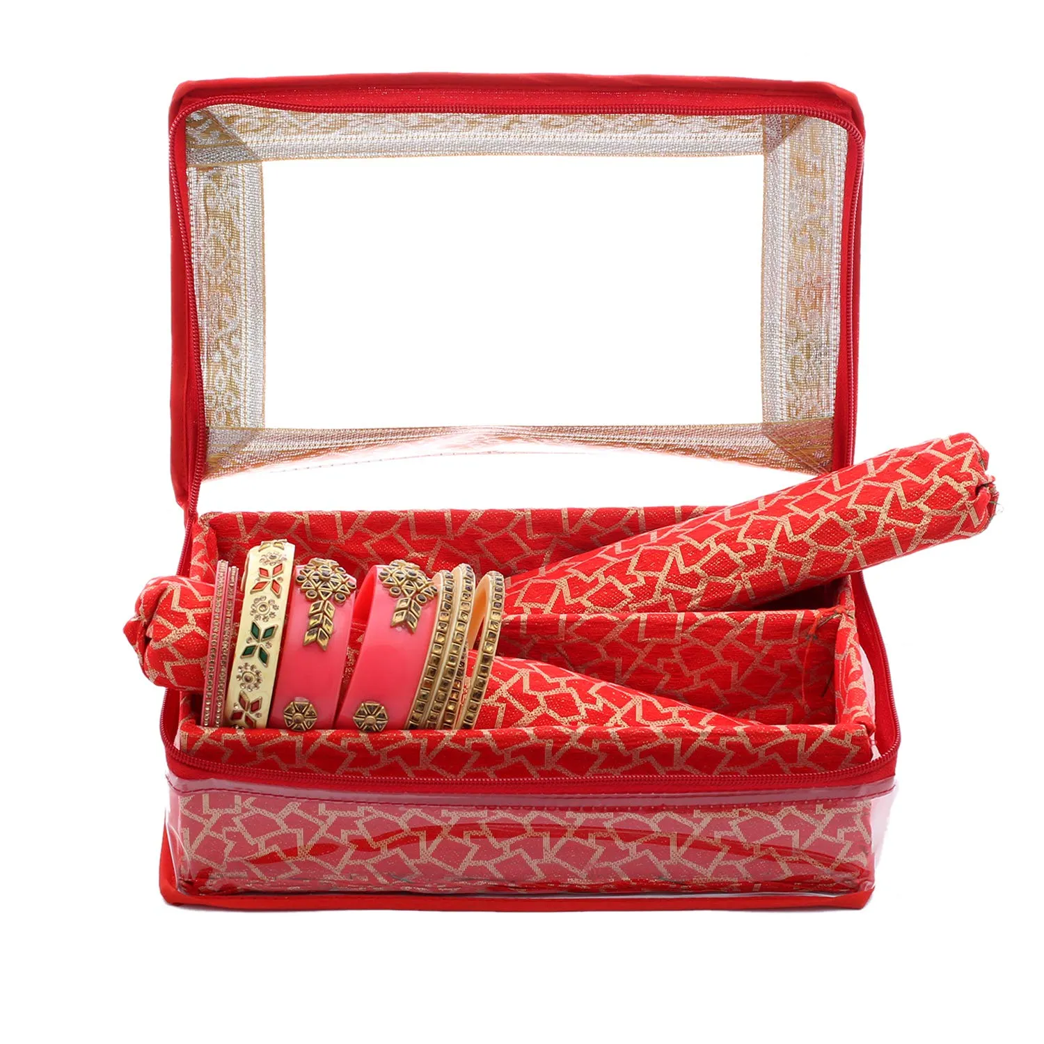 Heart Home Brocade Hardboard Two Rod Bangle Box (Red) - Cthh13449