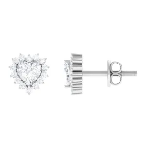 Heart Shape Cubic Zirconia Halo Stud Earrings