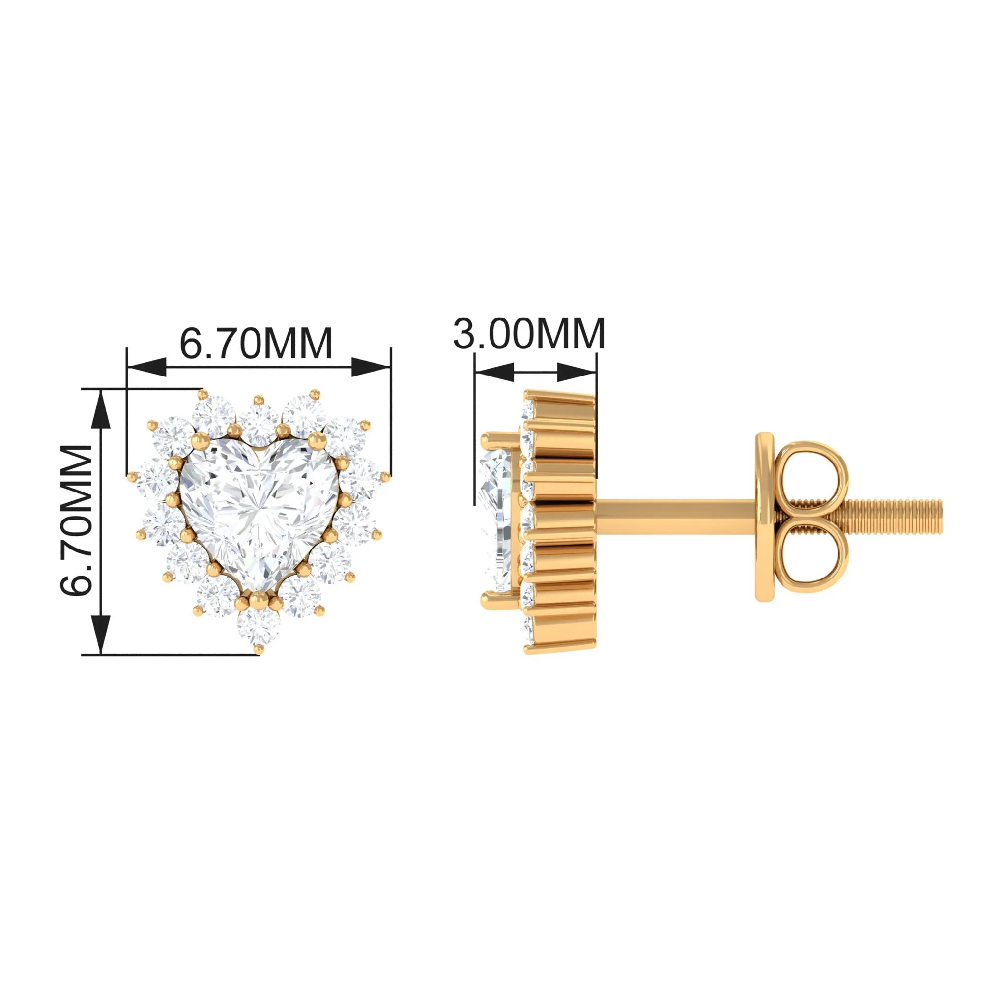 Heart Shape Cubic Zirconia Halo Stud Earrings