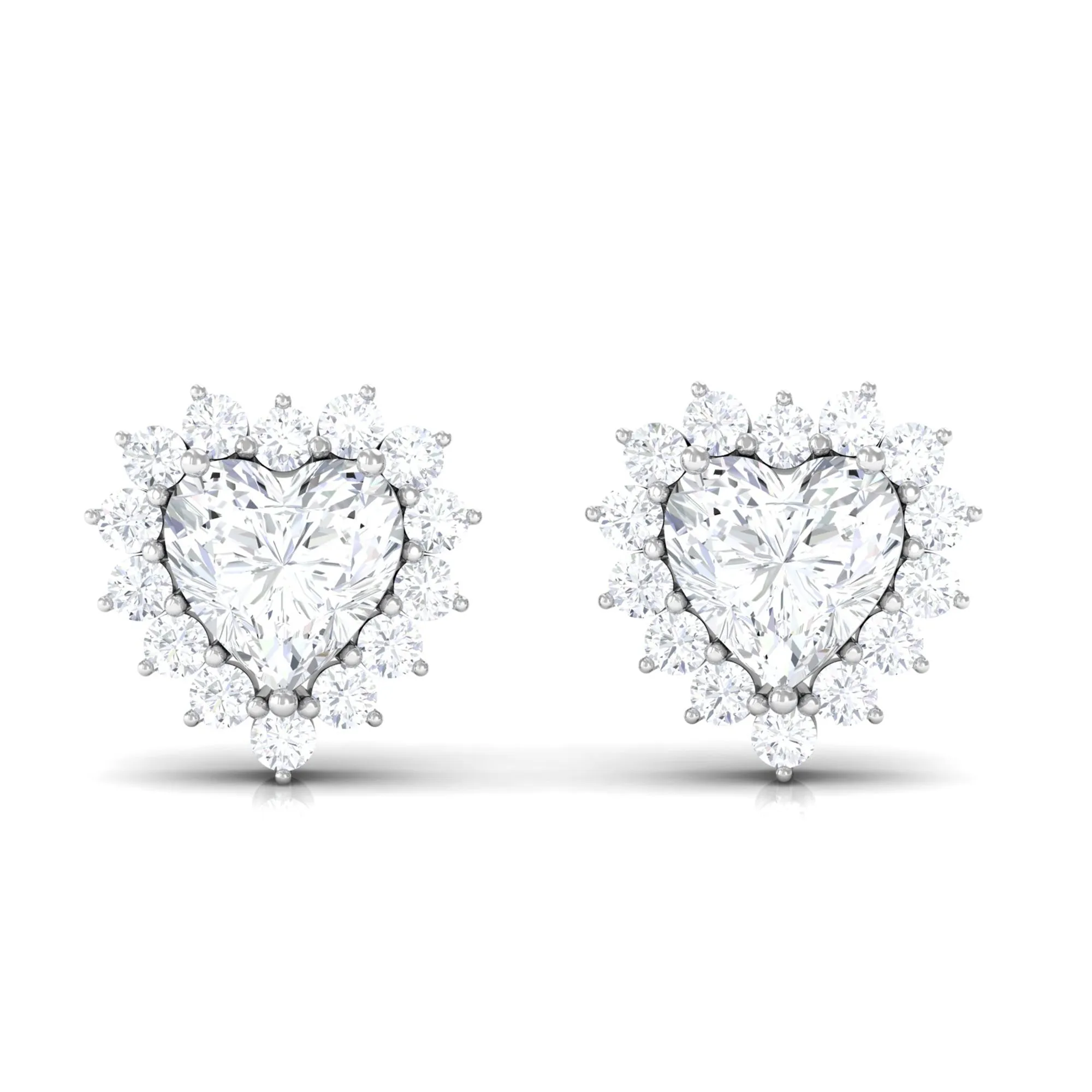 Heart Shape Cubic Zirconia Halo Stud Earrings