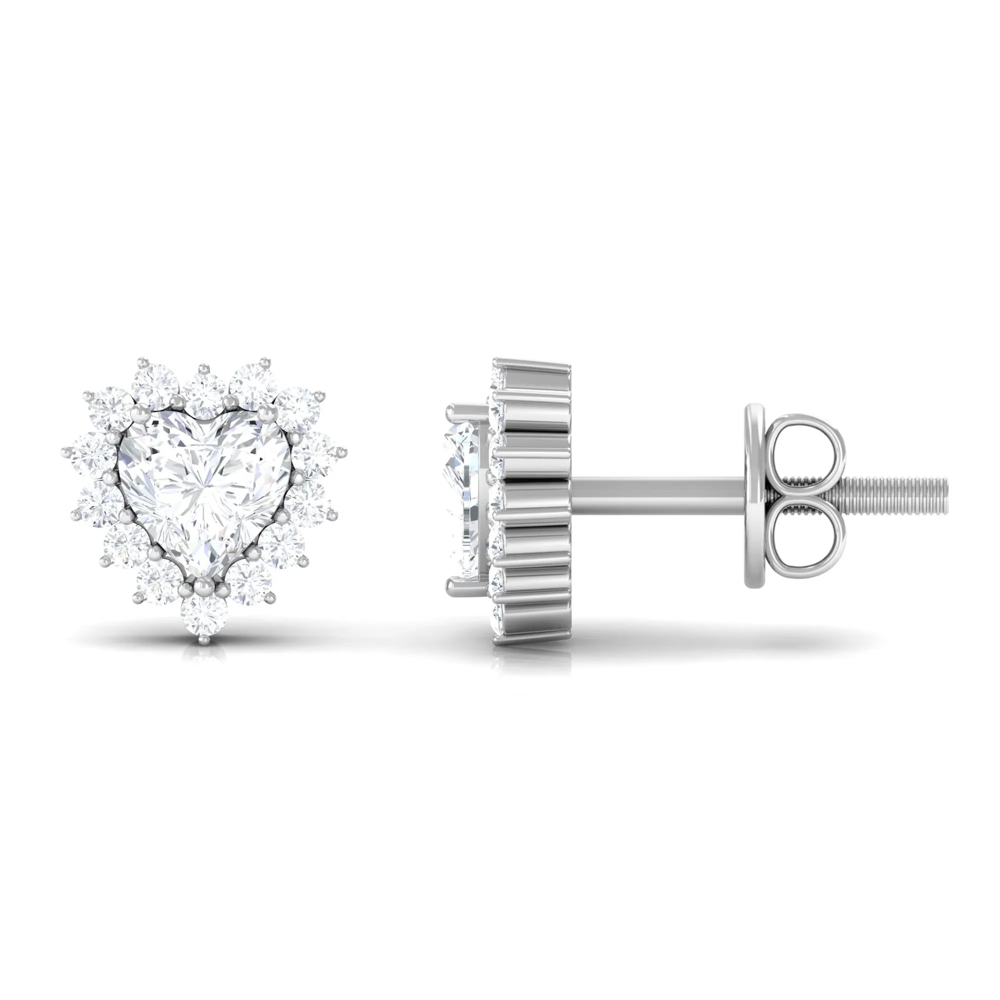 Heart Shape Cubic Zirconia Halo Stud Earrings