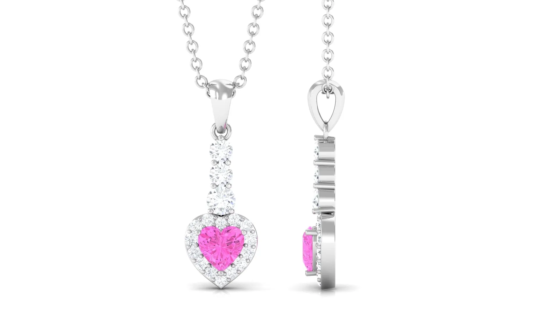 Heart Shape Pink Sapphire Drop Pendant with Diamond