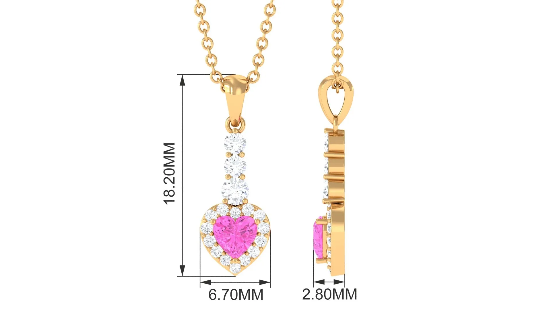 Heart Shape Pink Sapphire Drop Pendant with Diamond
