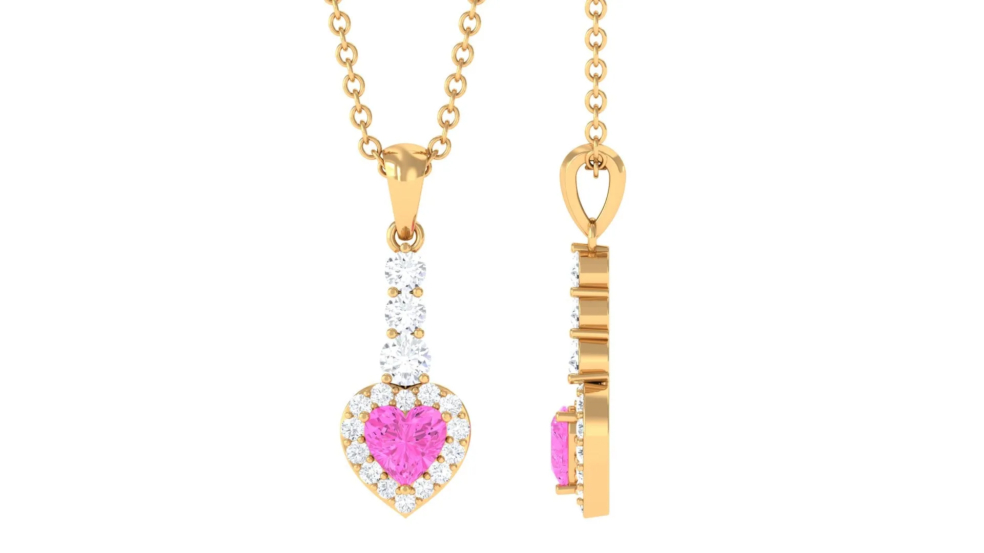 Heart Shape Pink Sapphire Drop Pendant with Diamond