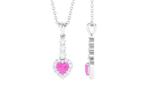 Heart Shape Pink Sapphire Drop Pendant with Diamond