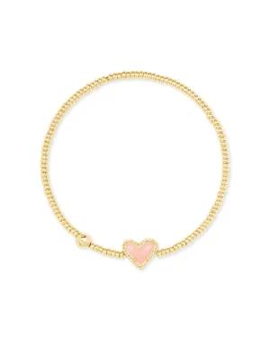 Kendra Scott Ari Gold Pave Heart Stretch Bracelet in Rose Quartz