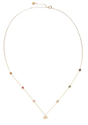 Kitty Charm and Gemstone Bezel Station Necklace