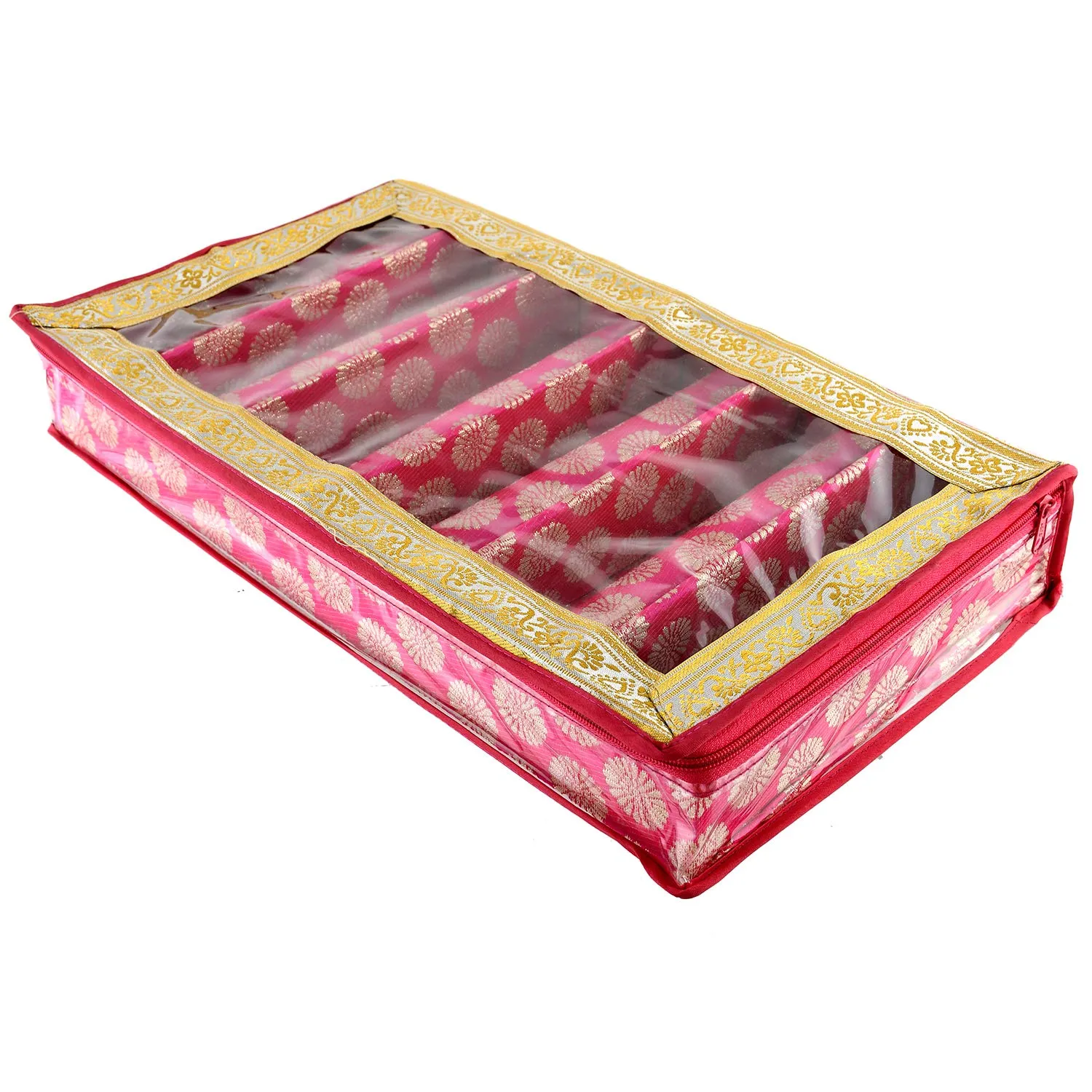 Kuber Industries Carry Design Brocade Hardboard Six Rod Bangle Box (Pink) -CTKTC38805