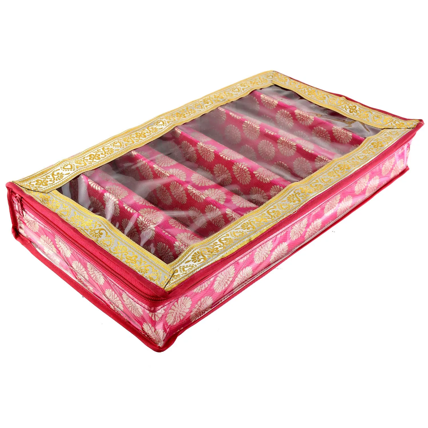 Kuber Industries Carry Design Brocade Hardboard Six Rod Bangle Box (Pink) -CTKTC38805