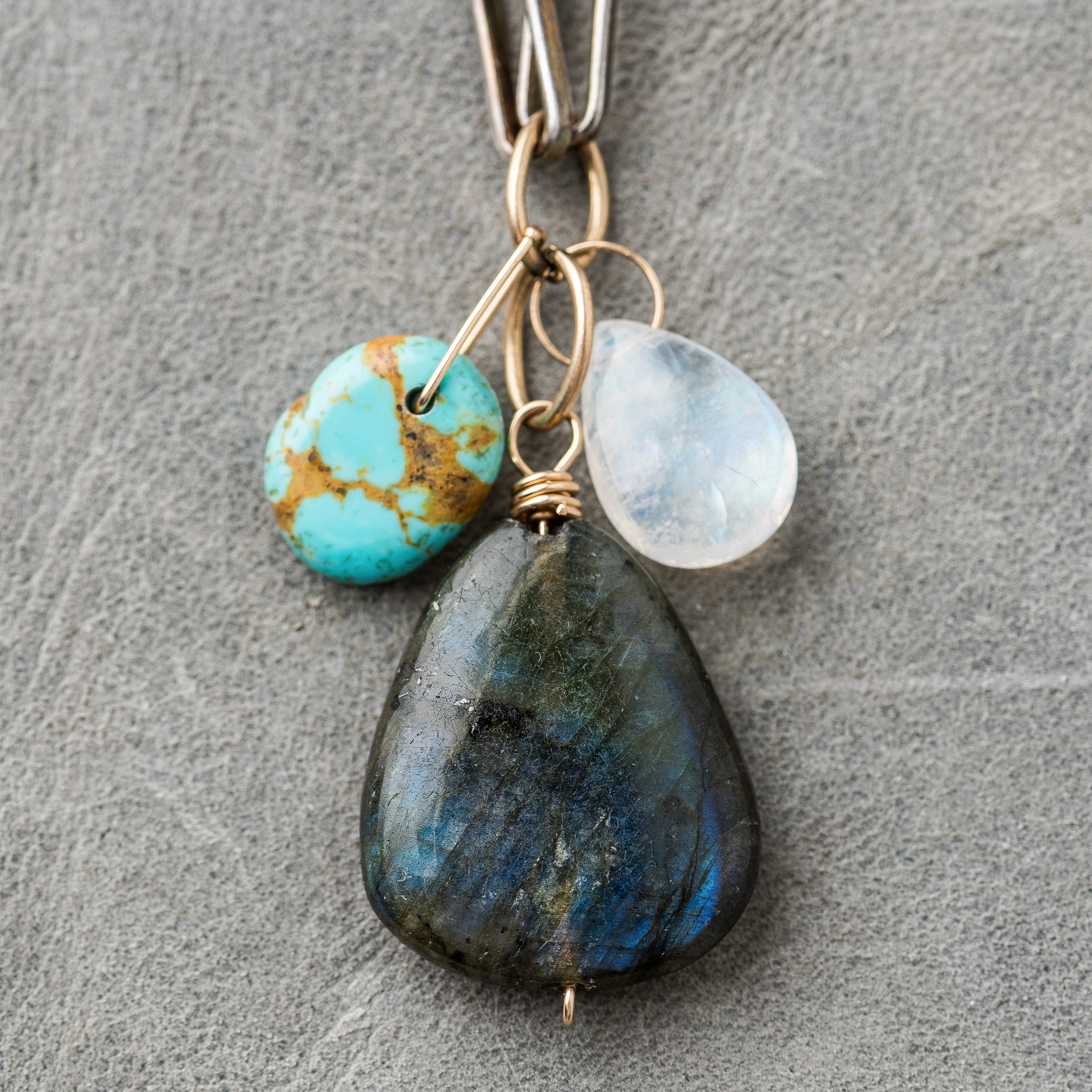 Labradorite Cluster Necklace on Modern Paperclip Chain