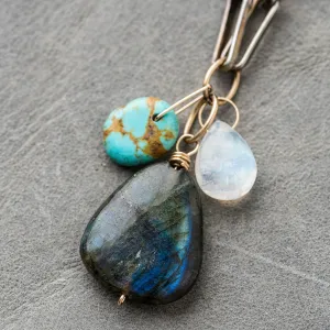 Labradorite Cluster Necklace on Modern Paperclip Chain