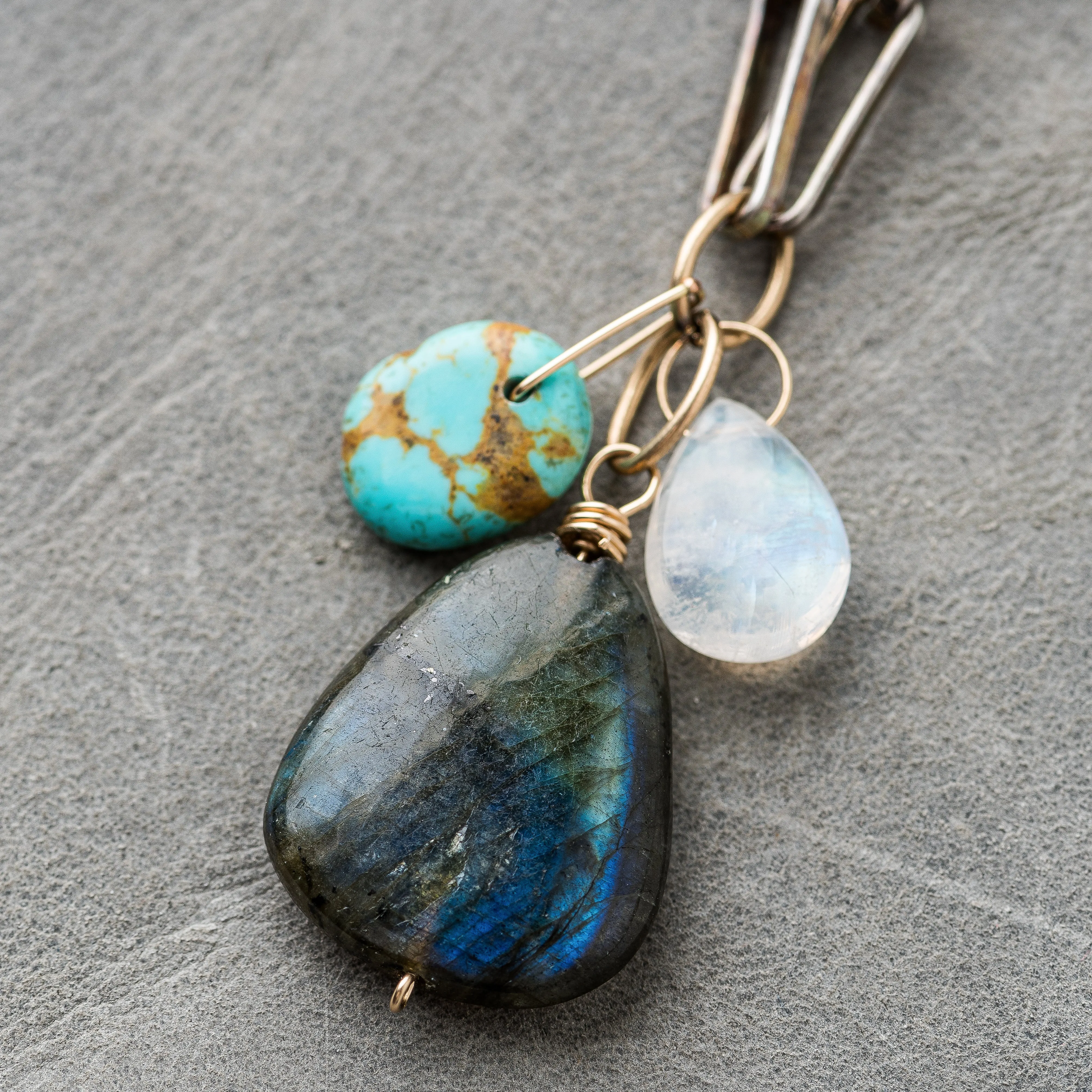 Labradorite Cluster Necklace on Modern Paperclip Chain