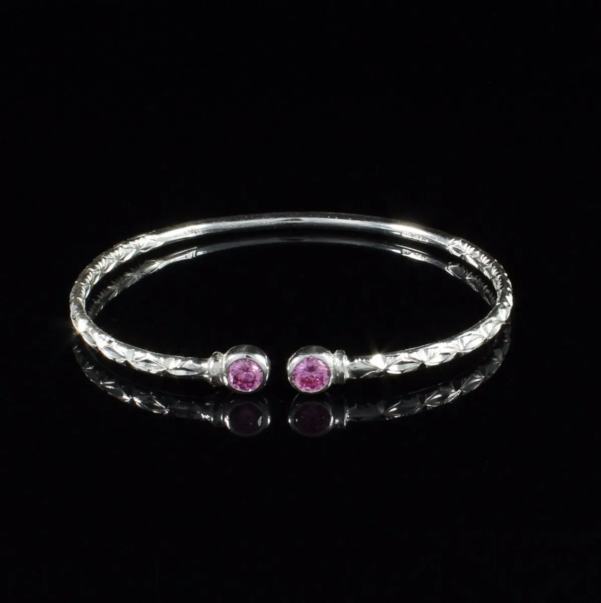 Light Bangle with Pink CZ October Birthstone