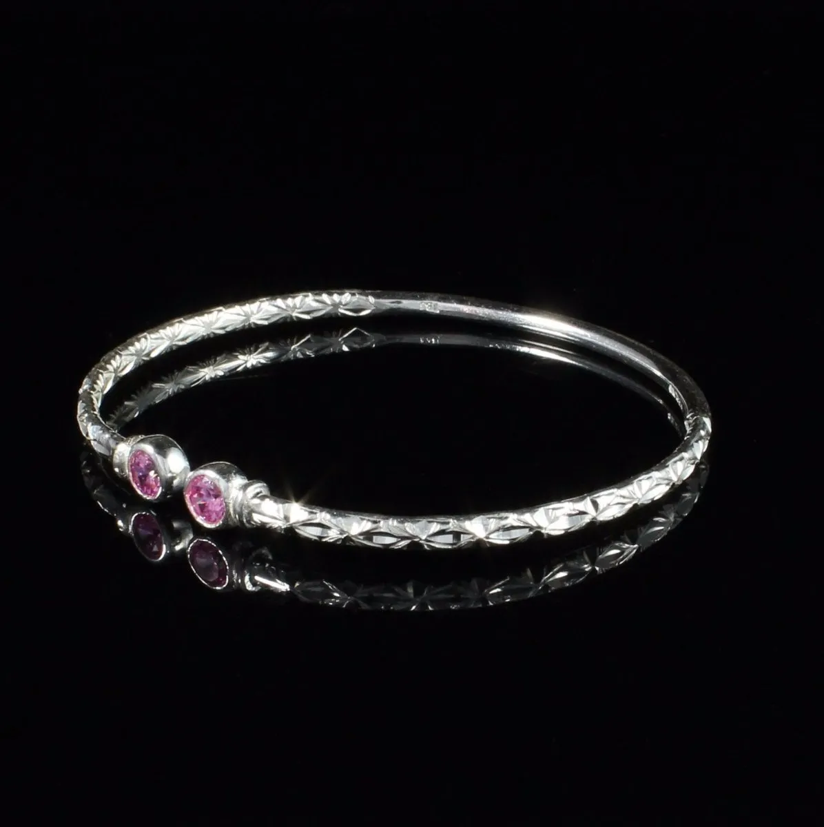 Light Bangle with Pink CZ October Birthstone