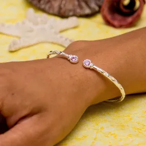 Light Bangle with Pink CZ October Birthstone