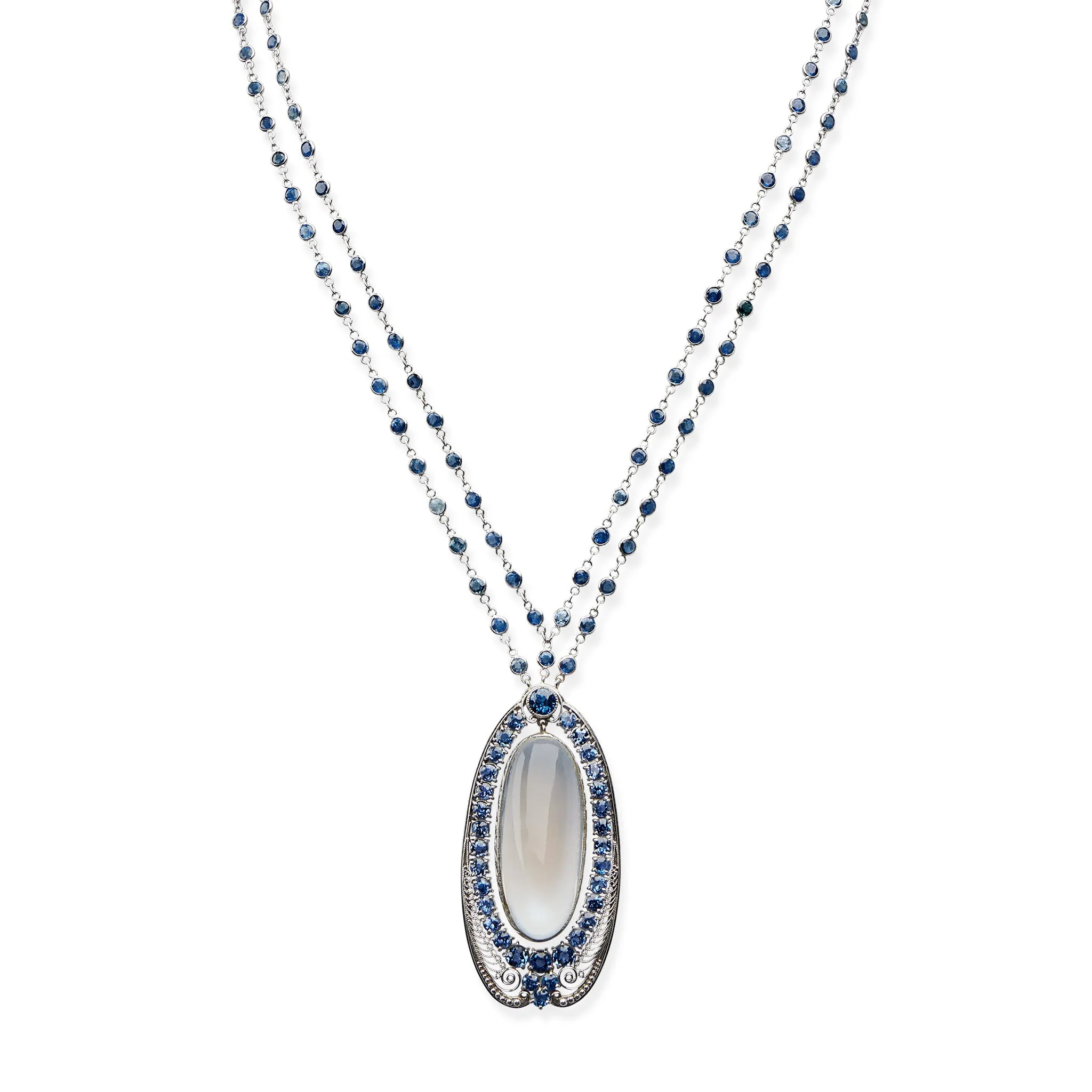 Louis Comfort Tiffany for Tiffany & Co. Moonstone and Sapphire Pendant Necklace
