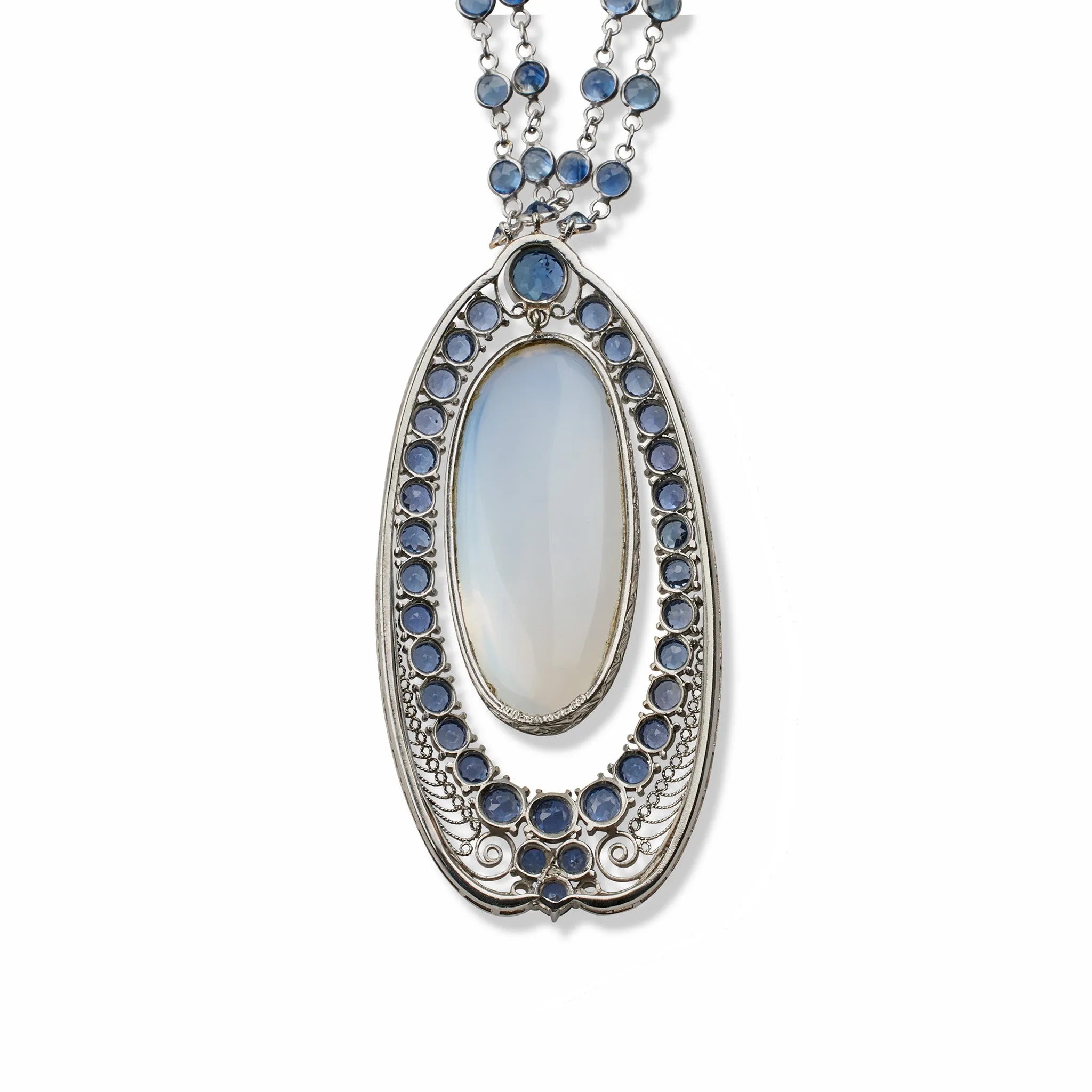 Louis Comfort Tiffany for Tiffany & Co. Moonstone and Sapphire Pendant Necklace