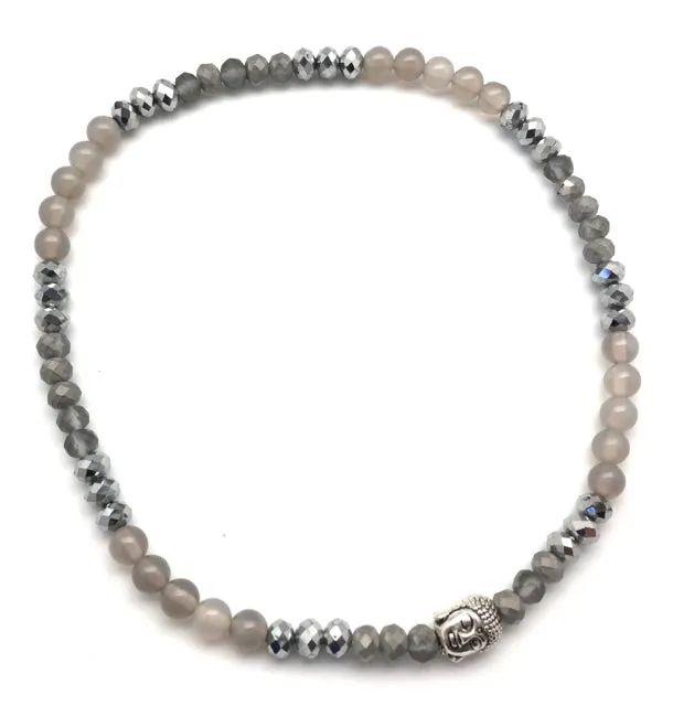 Love, Lisa Quartz and Silver Crystal Tranquil Buddha Stretch Bracelet
