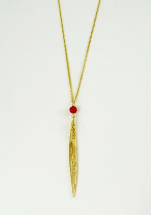 Medium Madeleine Leaf Necklace with Red Coral