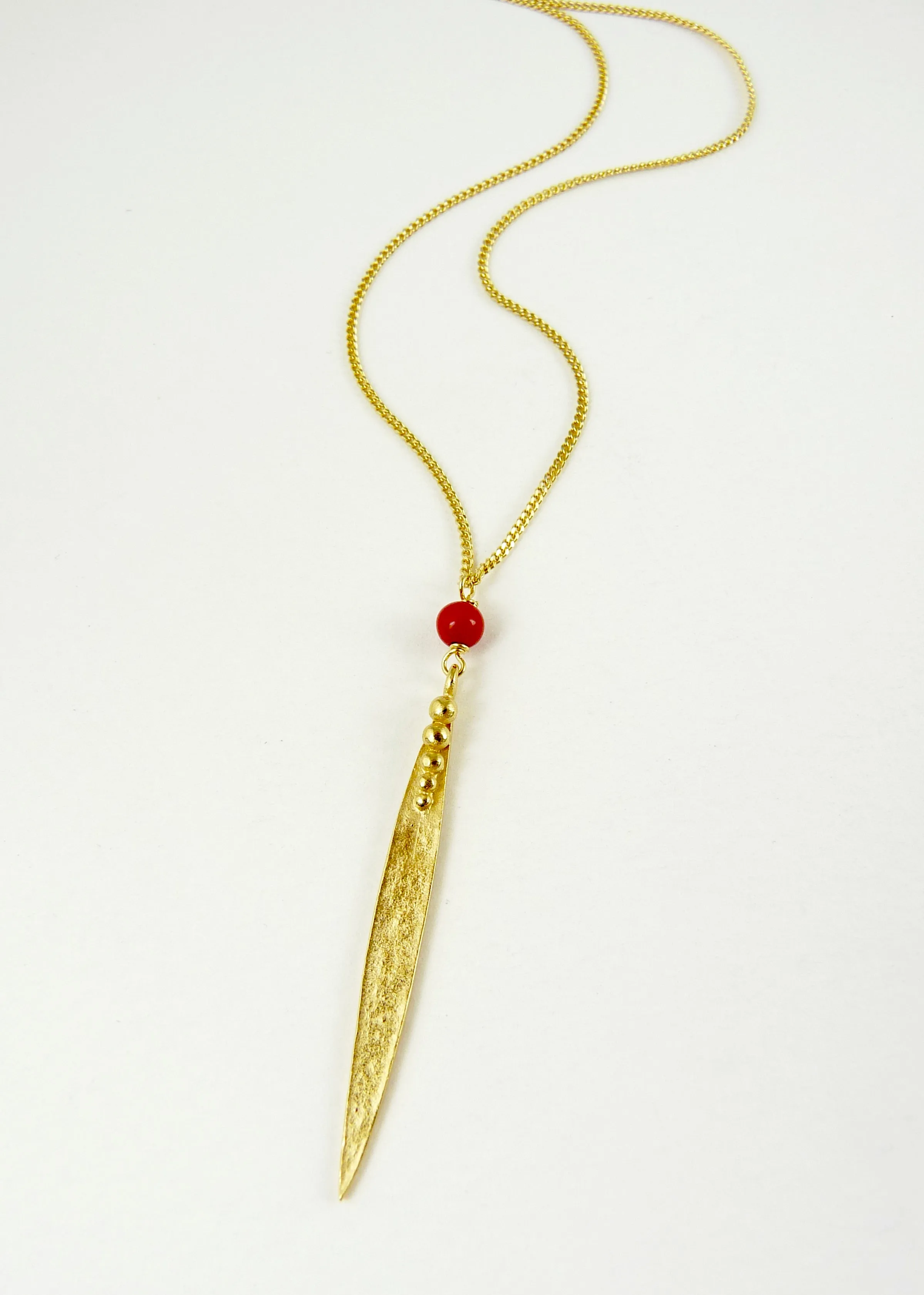 Medium Madeleine Leaf Necklace with Red Coral